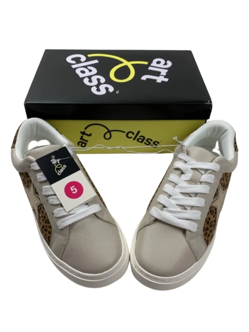 Leopard and Stars Kaitlyn Sneakers Girls Size 5 Animal Print Casual